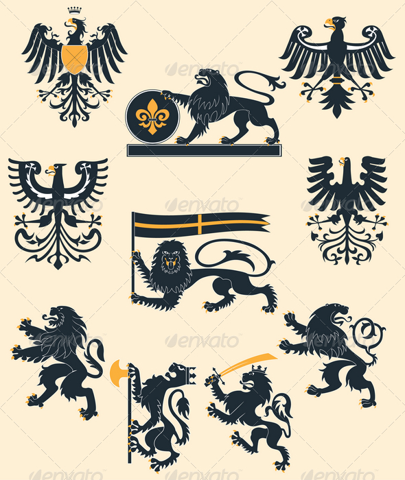 Heraldic lions and eagles set Heraldic lions and eagles set