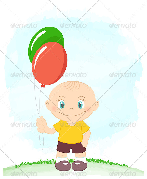 Cute Little Boy With Toy Balloons Cute Little Boy With Toy Balloons