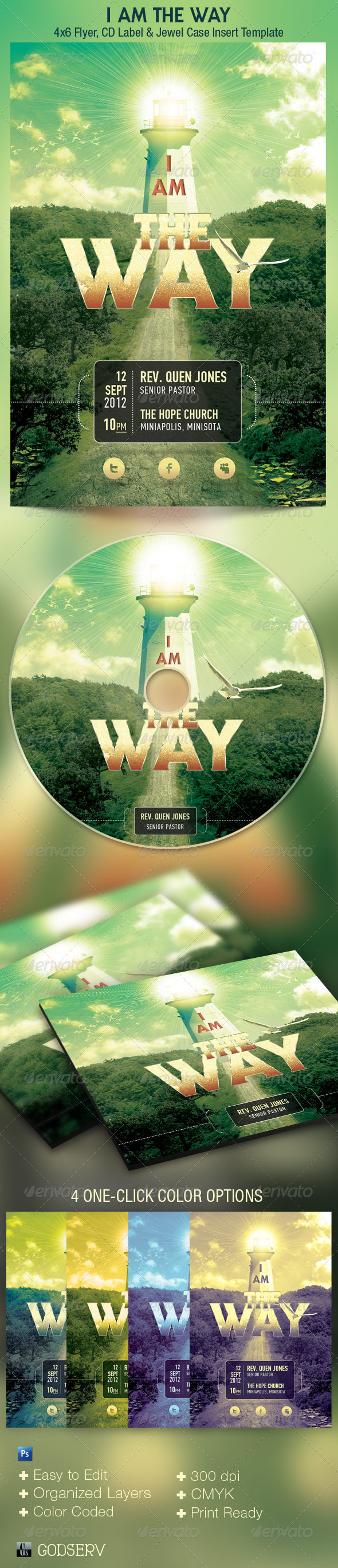I Am The Way Church Flyer and CD Template - Church Flyers