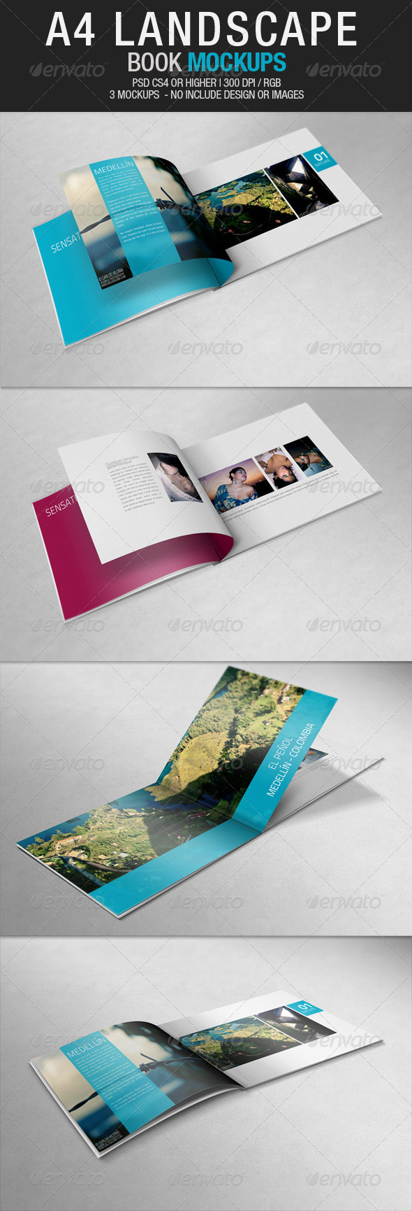A4 Landscape Book Mockups - Books Print