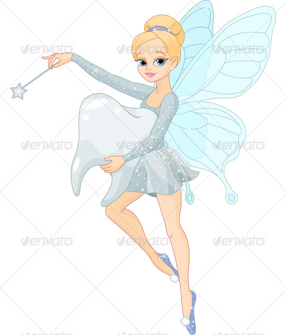 Cute Tooth Fairy flying with Tooth