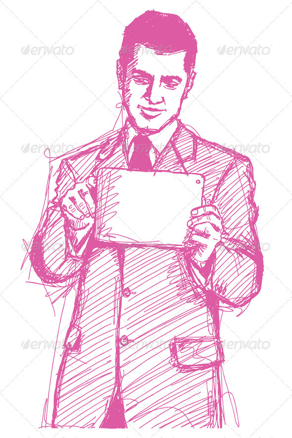 Sketch Businessman With Touch Pad Sketch Businessman With Touch Pad