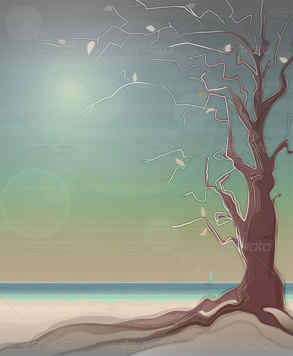 Autumn Sea Landscape with a Tree Autumn Sea Landscape with a Tree