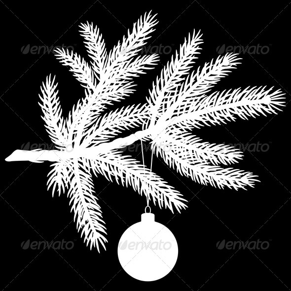 Silhouette of Pine Tree Branch with Christmas Ball