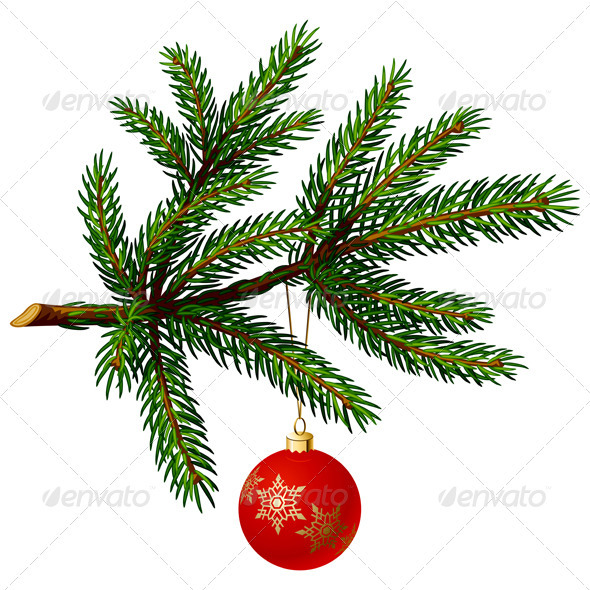 Pine Tree Branch with Christmas Ball