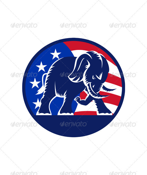 Republican Elephant Mascot USA Flag