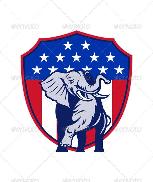 Republican Elephant Mascot USA Flag