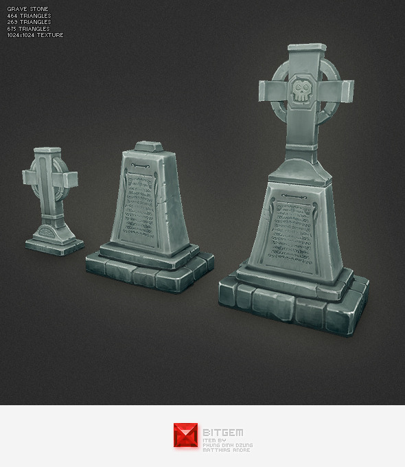 Low Poly Grave Stone 03 - 3DOcean Item for Sale