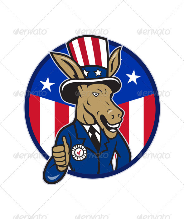 Democrat Donkey Mascot Thumbs Up Flag