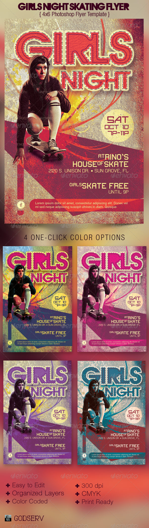 Girls Night Retro Skating Flyer Template