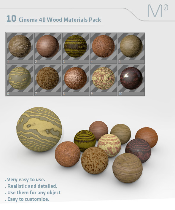 10 C4D Wood Materials Pack - 3DOcean Item for Sale