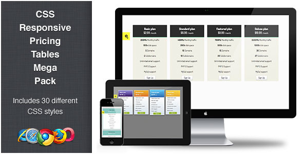 CSS Responsive Pricing Tables Mega Pack - CodeCanyon Item for Sale