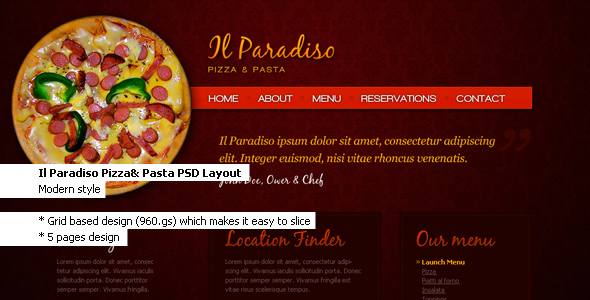 Il Paradiso, Pizza & Pasta - Restaurant PSD Layout