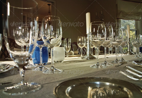 Dinner Table With Wine Glasses