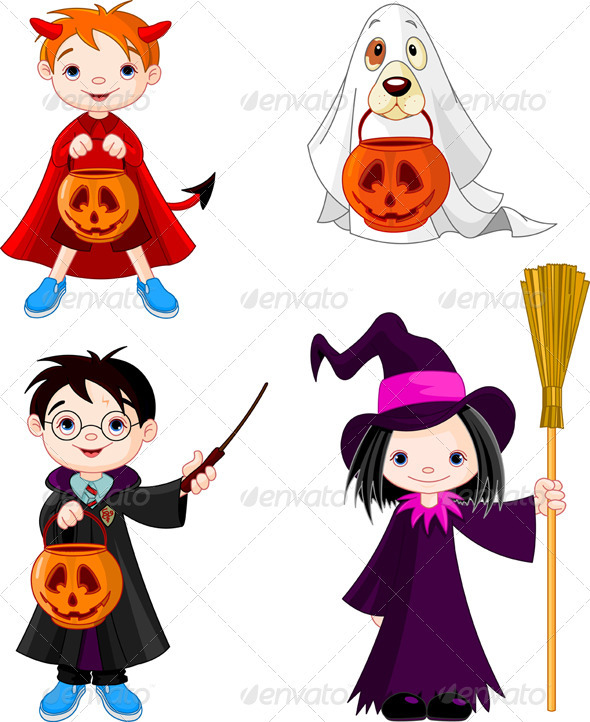 Halloween trick or treating children