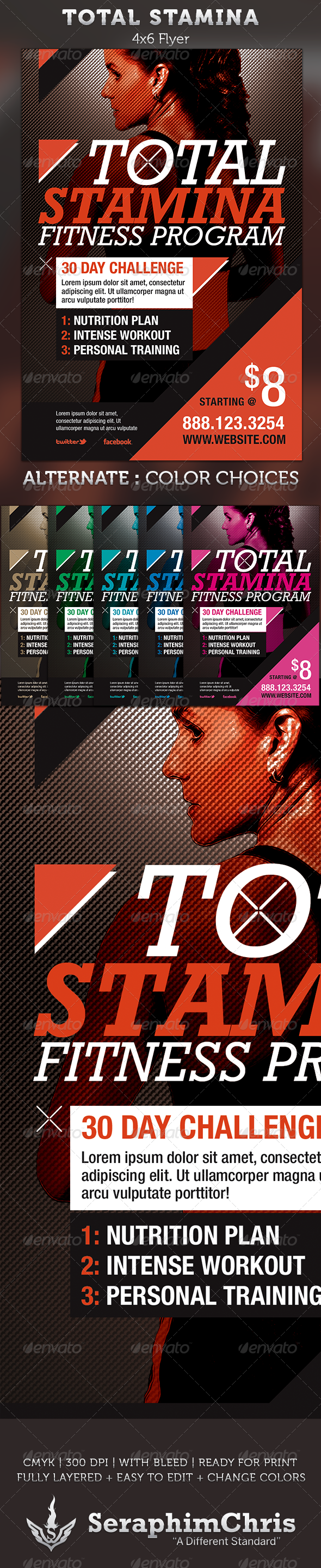 Total Stamina: 4x6 Fitness Flyer Template - Corporate Flyers