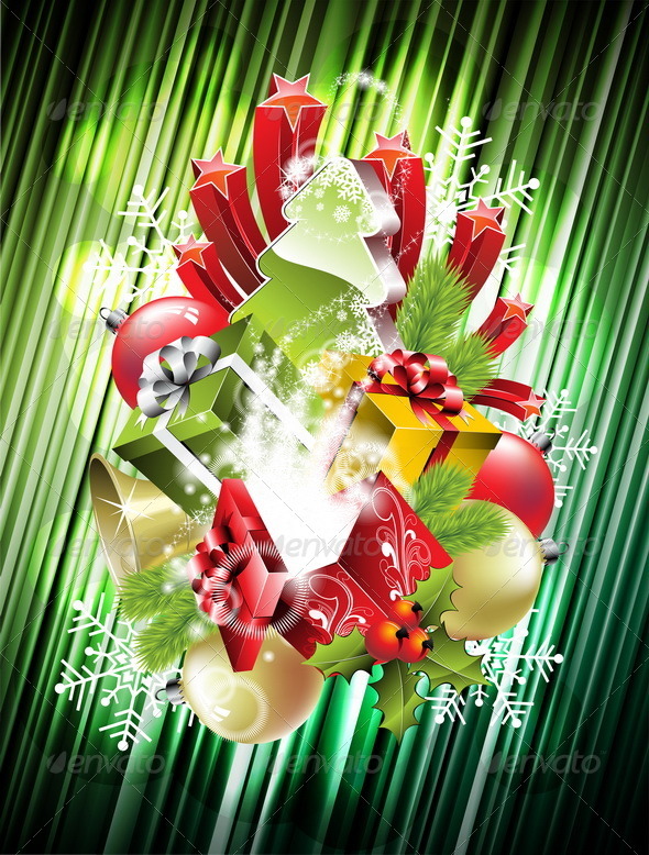 Christmas illustration with magic gift boxes Christmas illustration with magic gift boxes