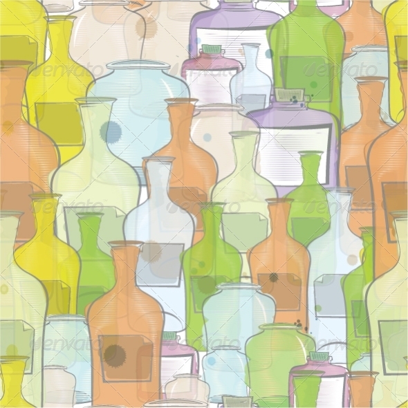 Water Color Bottles Seamless Vector - Artistic Textures / Fills / Patterns