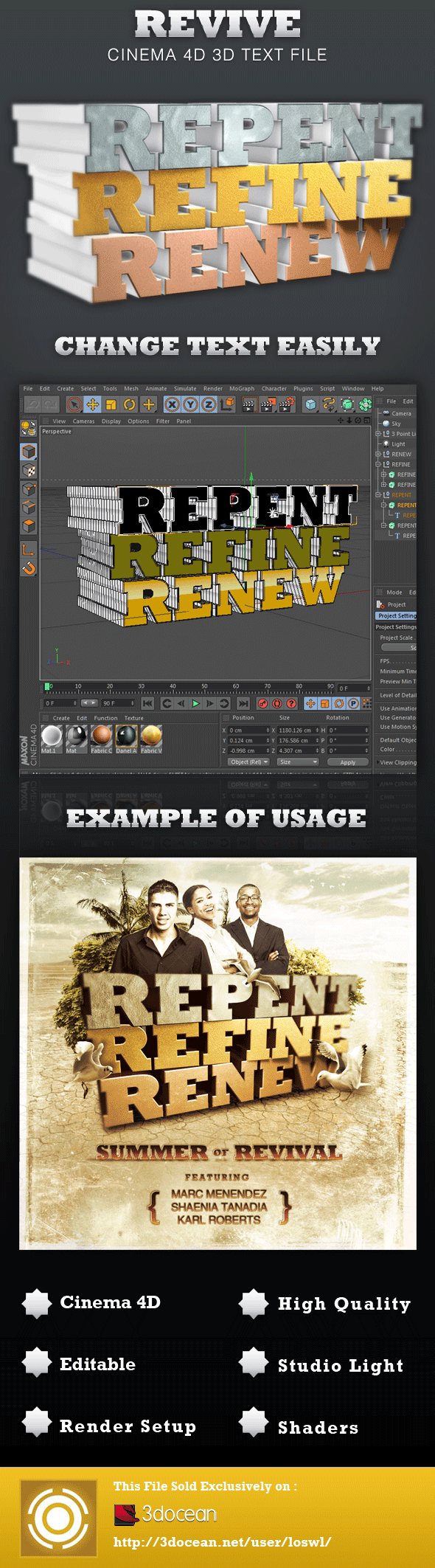 Revive Cinema 4D 3D Text File - 3DOcean Item for Sale