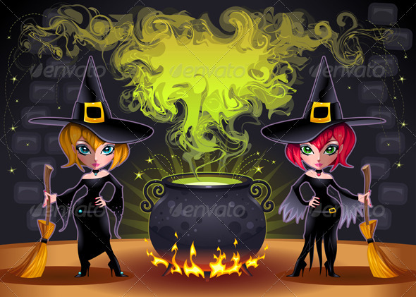 Funny witches with pot Funny witches with pot