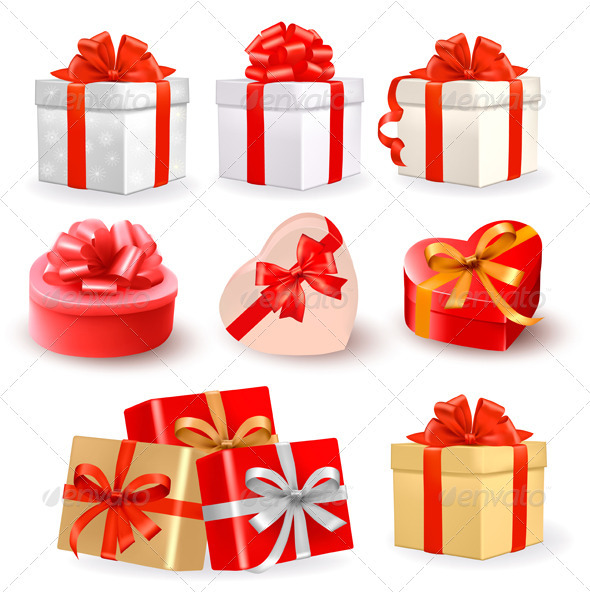 Set of colorful gift boxes with bows and ribbons Set of colorful gift boxes with bows and ribbons