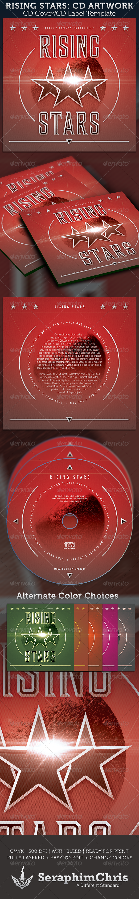 Rising Stars: CD Cover Artwork Template - CD & DVD artwork Print Templates