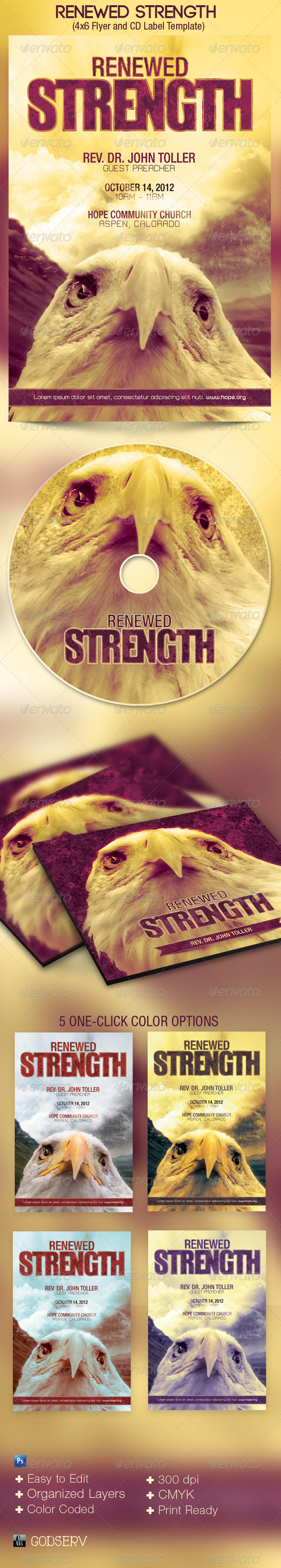 Renewed Strength Church Flyer and CD Template - Church Flyers