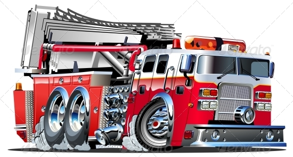 Vector Cartoon Fire Truck