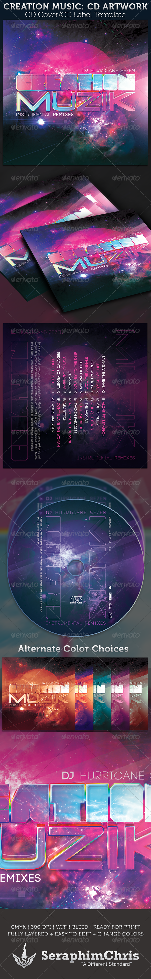 Creation Music: CD Cover Artwork Template - CD & DVD artwork Print Templates