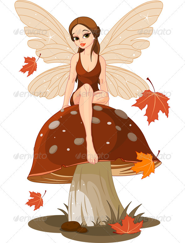 Autumn Fairy on the Mushroom