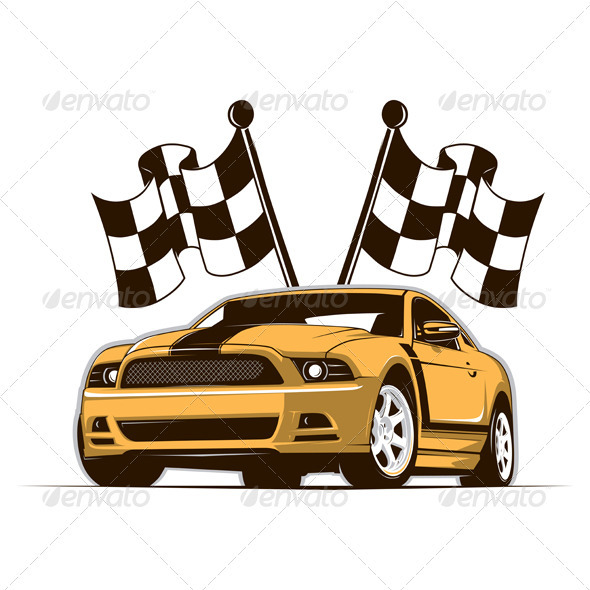 Race Car And Flags