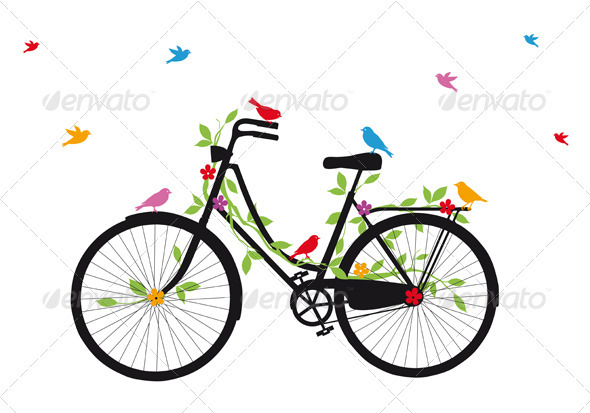 Old Bicycle With Birds, Vector