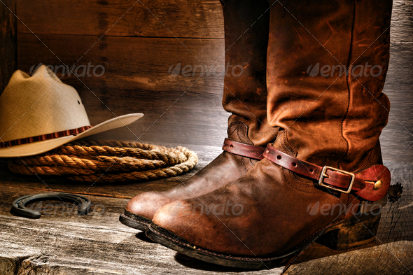 American West Rodeo Cowboy Boots in Old Ranch Barn