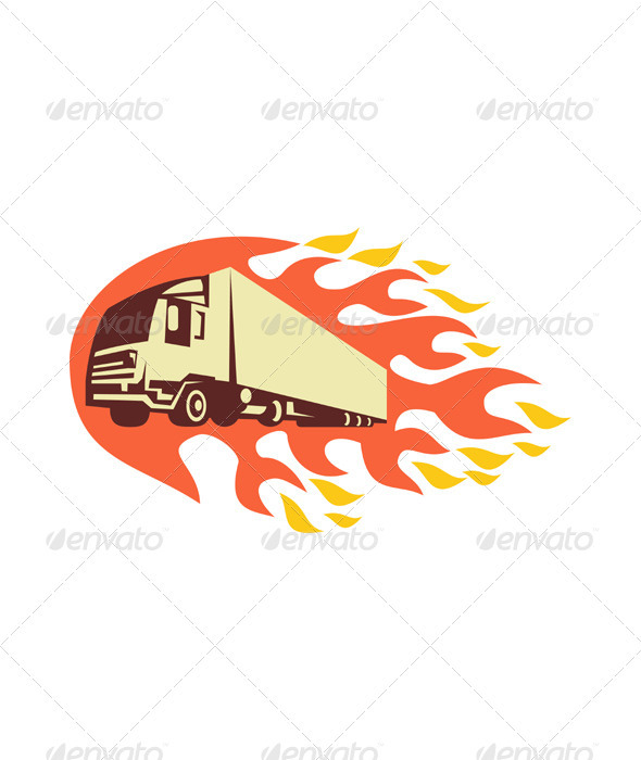 Container Truck and Trailer Flames Retro Container Truck and Trailer Flames Retro
