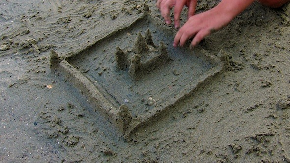 Building Sand Castle on Beach Time Lapse Building Sand Castle on Beach Time Lapse