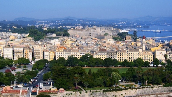 Aerial View of Old City During the Day Corfu Time Lapse Aerial View of Old City During the Day Corfu Time Lapse