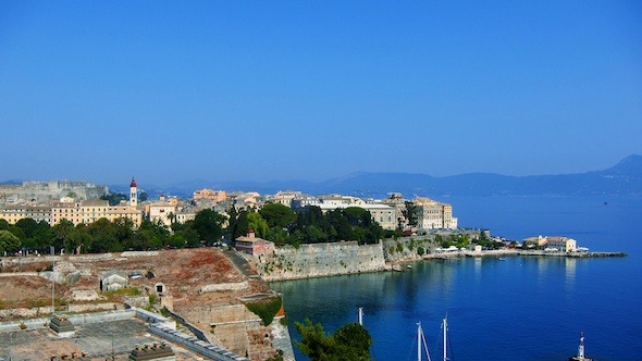 Aerial View of Old City During the Day Corfu Time Lapse Aerial View of Old City During the Day Corfu Time Lapse