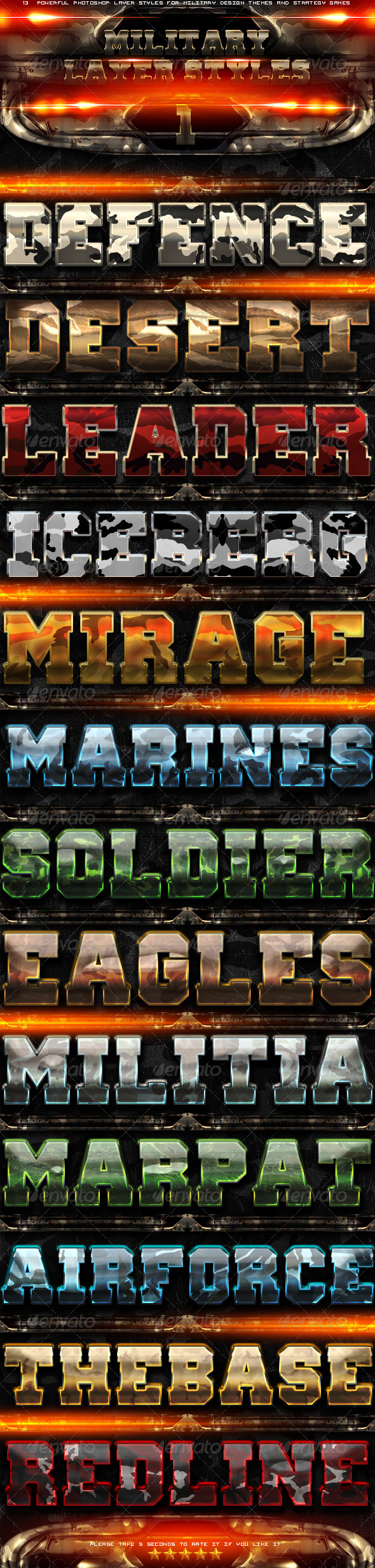 Military Photoshop Layer Styles 1 - Text Effects Actions
