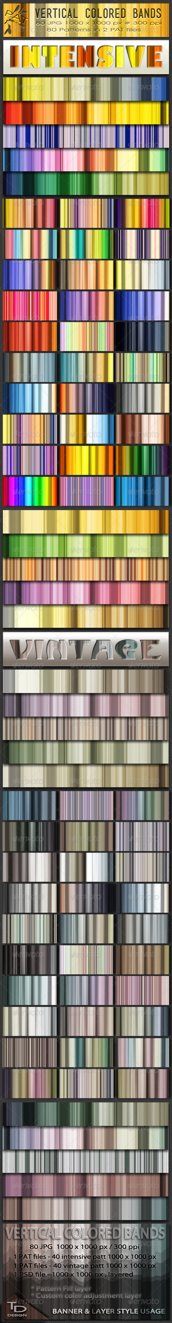 Vertical Colored Bands Patterns Set - Abstract Textures / Fills / Patterns