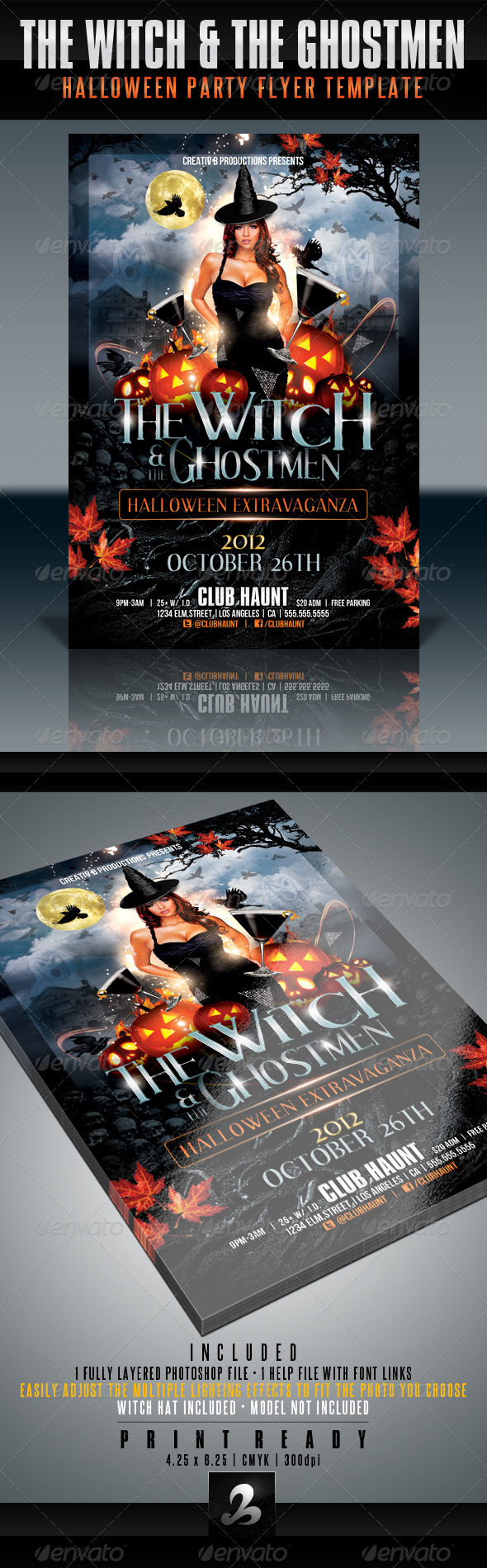 Witch and Ghostmen Halloween Flyer Template