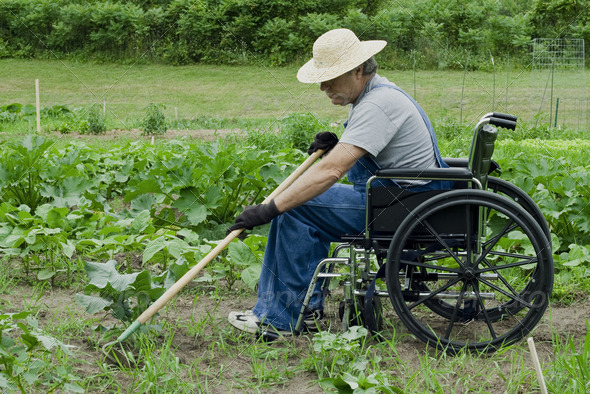 Disabled Man Doing Garden Work