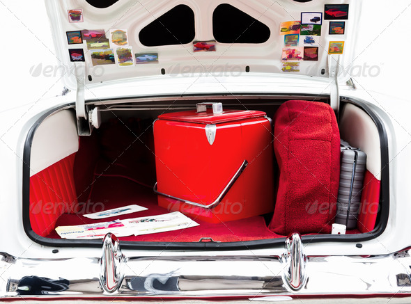 Open Car Trunk with Cooler