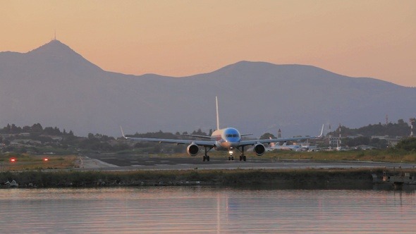 Driving of Airplane on Runway in Airport Driving of Airplane on Runway in Airport