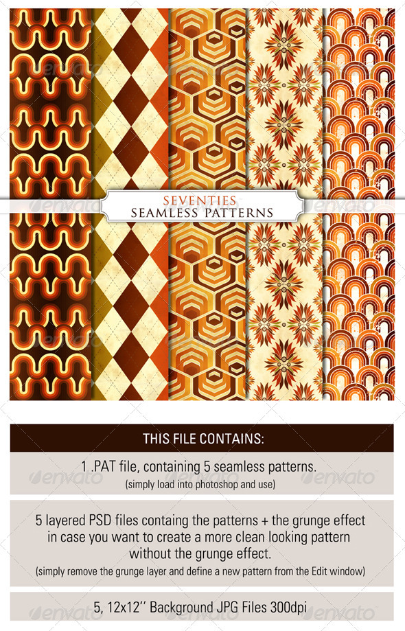 5 Seamless Seventies Photoshop Patterns - Miscellaneous Textures / Fills / Patterns