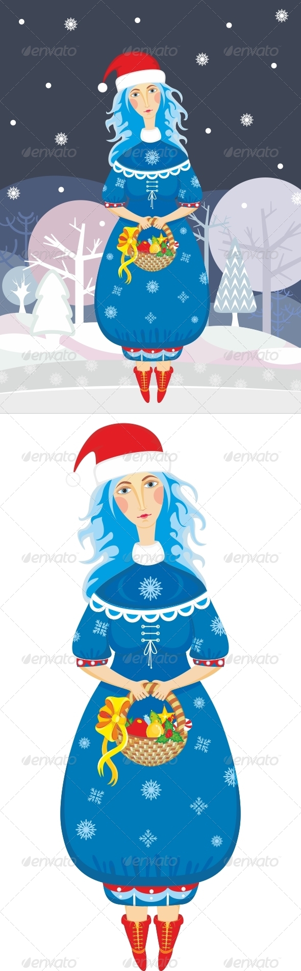 Girl Xmas Forest Night Girl Xmas Forest Night