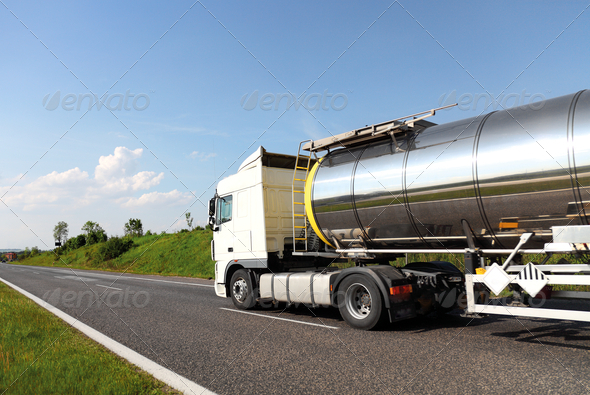 A big fuel tanker truck
