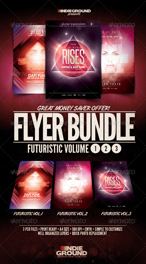 Futuristic Flyer/Poster Bundle Vol. 1-3 - Clubs & Parties Events