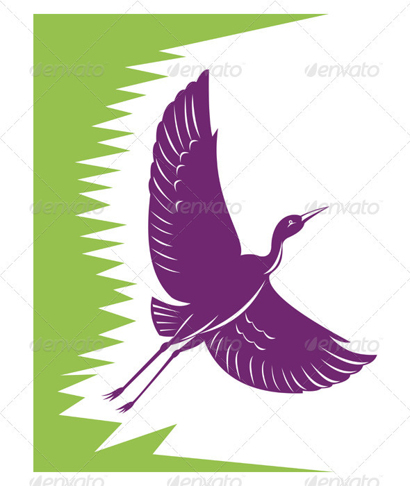 Heron Crane Flying Retro Heron Crane Flying Retro