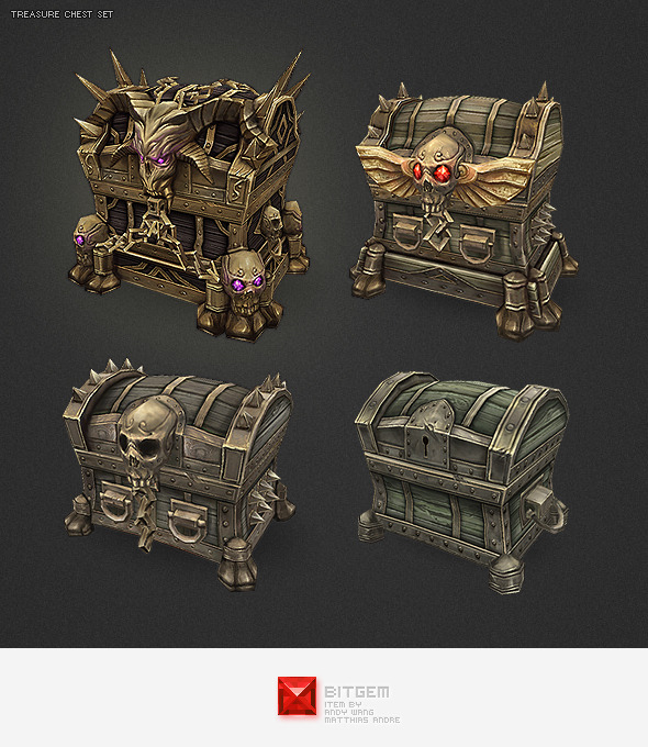 Low Poly Treasure Chest Set - 3DOcean Item for Sale