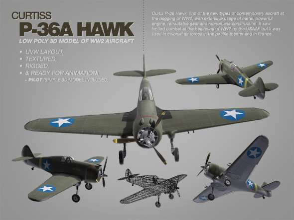Curtis P-36 Hawk 3ds max model of WW2 aircraft Curtis P-36 Hawk 3ds max model of WW2 aircraft
